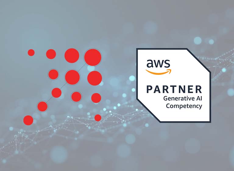 Odznak AWS Partner s kompetenciou Generative AI na značkovom pozadí Aspecty