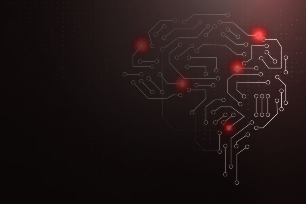 Obrys mozgu zložený z plošných spojov ako symbol digitálnej transformácie
